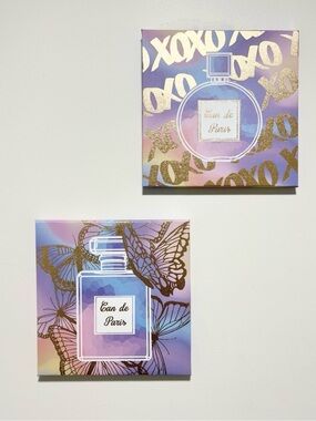 2 - Eau de Paris Perfume Bottle Canvas Wall Art - Purple & Gold
